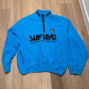 Vintage Surf Style Men’s Blue Quarter-Zip Windbreaker Pullover One Size Fits All